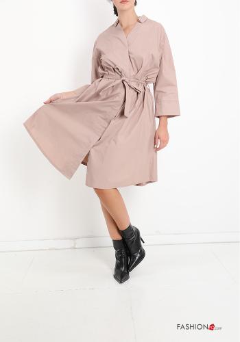 Robe en Coton à boutons à col en V avec noeud - ph 1