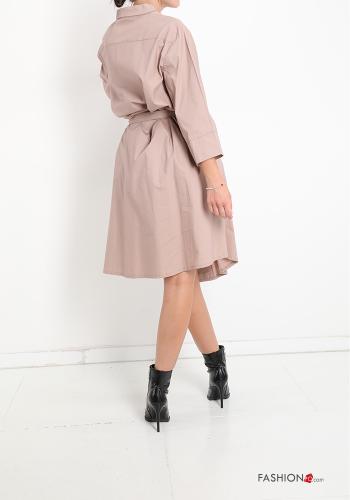 Robe en Coton à boutons à col en V avec noeud - ph 2