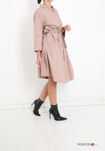 Robe en Coton à boutons à col en V avec noeud - ph 3