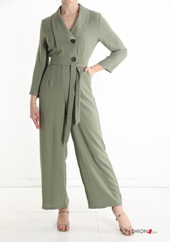 Jumpsuit with belt with buttons with v-neck with pockets - ph 1