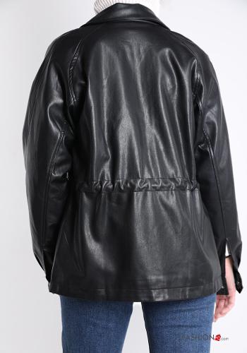 Kunstleder Jacke aus Baumwolle mit Taschen mit Schleife - ph 2