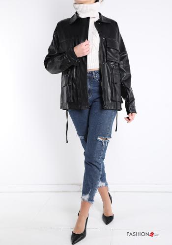 Kunstleder Jacke aus Baumwolle mit Taschen mit Schleife - ph 5