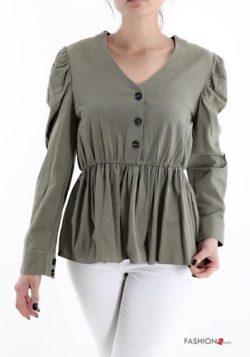 Blusa in Cotone con bottoni con balze scollo a V - ph 1