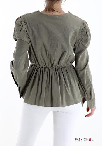Blusa in Cotone con bottoni con balze scollo a V - ph 2