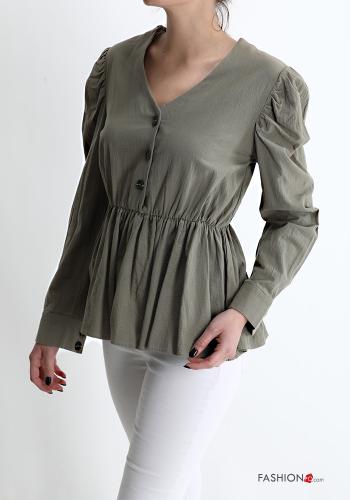 Blusa in Cotone con bottoni con balze scollo a V - ph 3