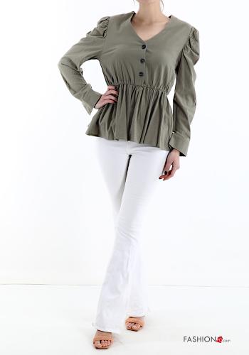 Blusa in Cotone con bottoni con balze scollo a V - ph 5