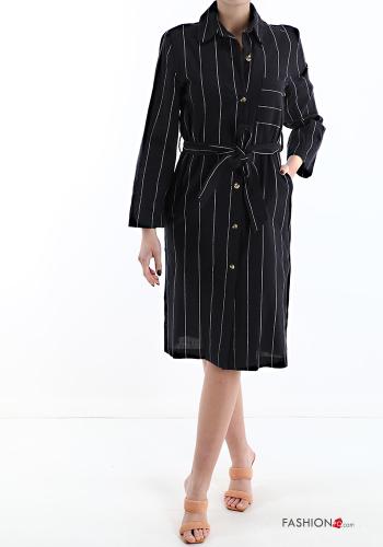 Striped Linen Shirt dress with belt with pockets - ph 1