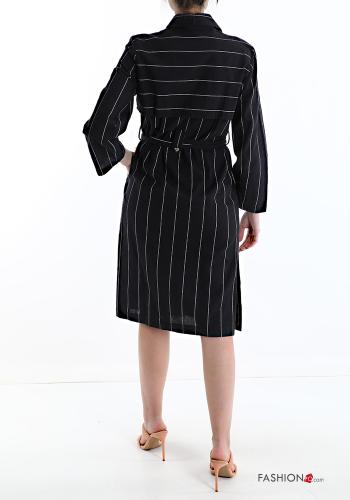 Striped Linen Shirt dress with belt with pockets - ph 2