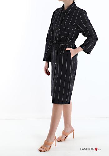 Striped Linen Shirt dress with belt with pockets - ph 3