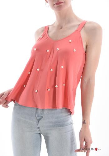 Tank-Top with v-neck with pearls