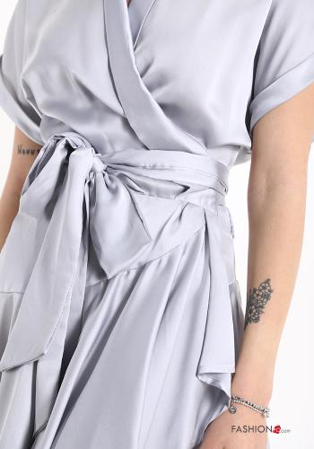 Robe satin à volants à col en V avec noeud - ph 4