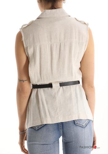 Linen Gilet with belt with pockets with buttons - ph 2