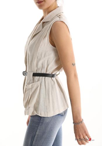 Linen Gilet with belt with pockets with buttons - ph 3
