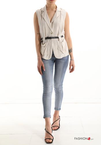 Linen Gilet with belt with pockets with buttons - ph 5