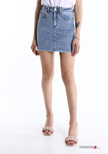 Mini Jupe en Coton en denim déchiré avec poches - ph 1