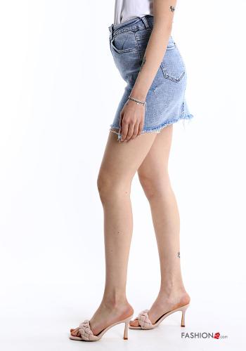 Mini Jupe en Coton en denim déchiré avec poches - ph 3
