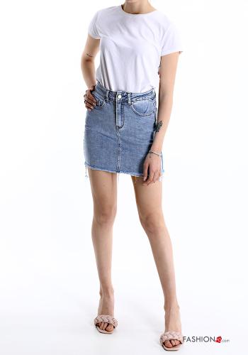 Mini Jupe en Coton en denim déchiré avec poches - ph 5