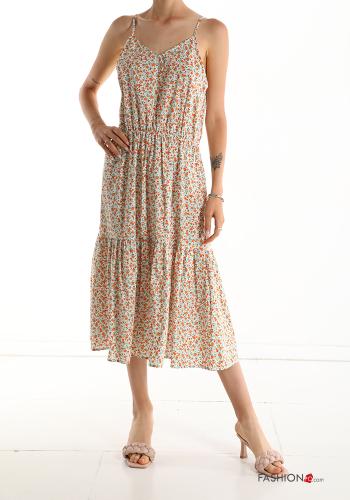 Robe Sans Manches en Coton à Imprimé Floral à volants à col en V - ph 1