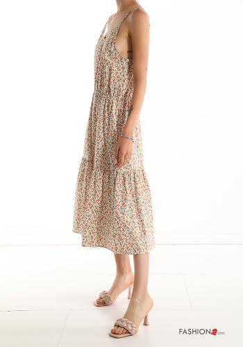 Robe Sans Manches en Coton à Imprimé Floral à volants à col en V - ph 3