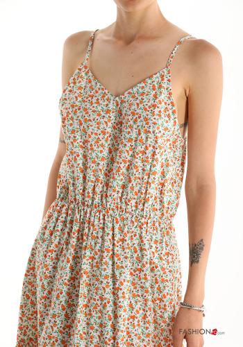 Robe Sans Manches en Coton à Imprimé Floral à volants à col en V - ph 4