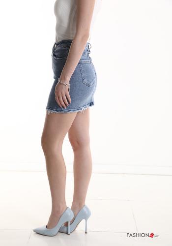 Mini Jupe en Coton en denim au bord brut avec poches - ph 3