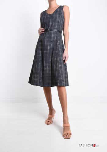 Robe Sans Manches en Coton Imprimé vichy avec ceinture - ph 1