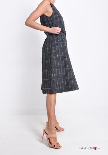 Robe Sans Manches en Coton Imprimé vichy avec ceinture - ph 3