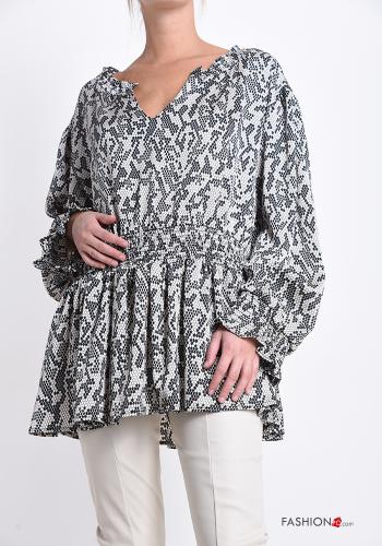 Abstrakte Muster Bluse mit V-Ausschnitt - ph 1