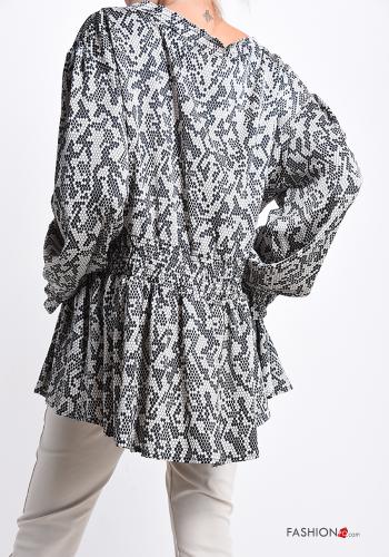 Abstrakte Muster Bluse mit V-Ausschnitt - ph 2