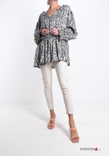 Abstrakte Muster Bluse mit V-Ausschnitt - ph 5