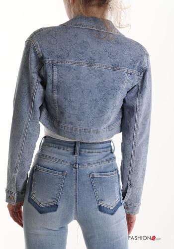 Blätterdruck Denim Jacke aus Baumwolle mit Knöpfen mit Taschen - ph 2