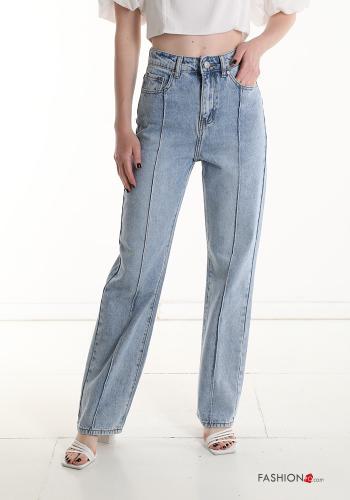 high waist Cotton Jeans with pockets - ph 1