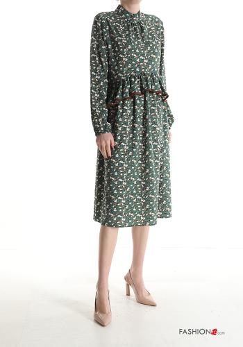 Floral long sleeve knee-length Cotton Dress with flounces