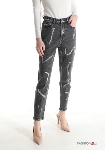 Jeans en Coton taille haute imprimé avec poches - ph 1