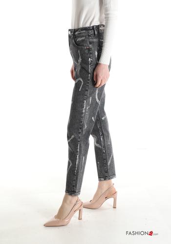 Jeans en Coton taille haute imprimé avec poches - ph 3