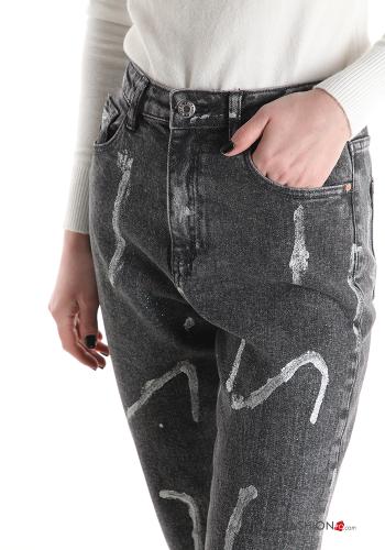 Jeans en Coton taille haute imprimé avec poches - ph 4