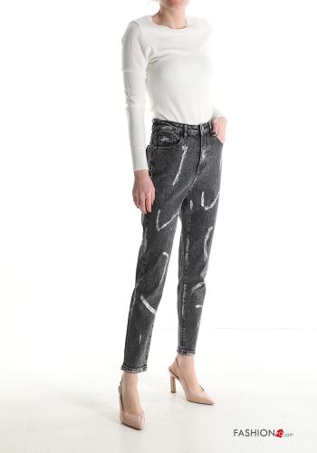 Jeans en Coton taille haute imprimé avec poches - ph 5