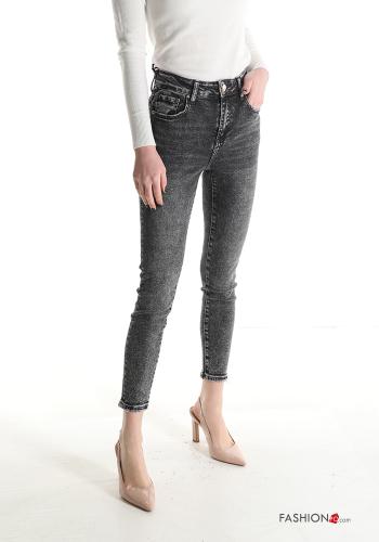 high waist skinny Cotton Jeans with pockets