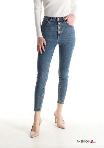 high waist skinny Cotton Jeans with buttons with pockets