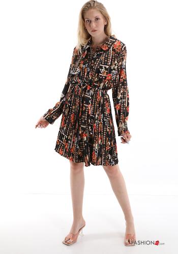 Patterned long sleeve knee-length Dress with buttons - ph 1