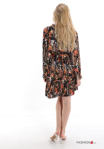 Patterned long sleeve knee-length Dress with buttons - ph 2