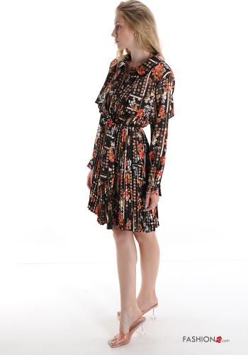 Patterned long sleeve knee-length Dress with buttons - ph 3