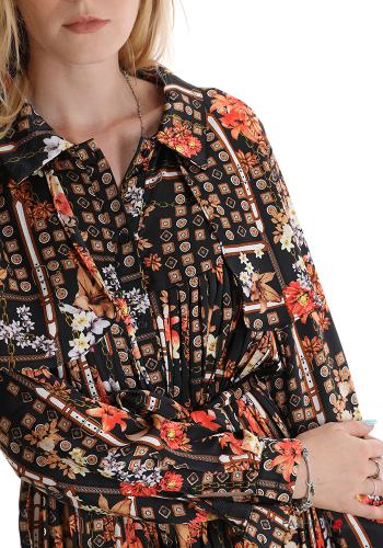 Patterned long sleeve knee-length Dress with buttons - ph 4