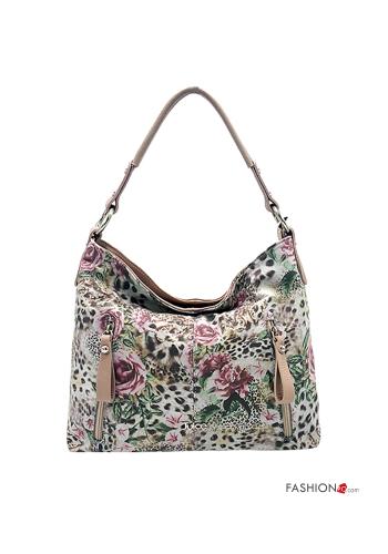 Blumenmuster Tasche aus Echtes Leder mit Taschen mit Futter mit Schultergurt mit Reißverschluss - ph 1