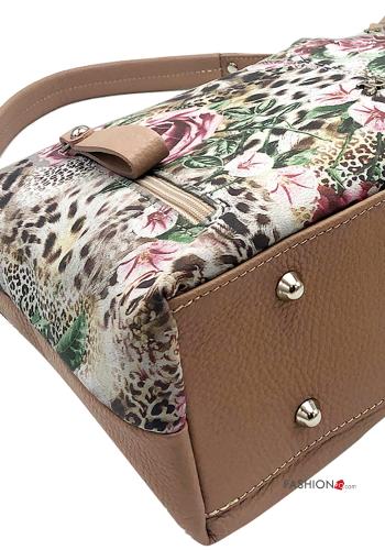 Blumenmuster Tasche aus Echtes Leder mit Taschen mit Futter mit Schultergurt mit Reißverschluss - ph 3