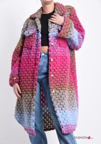 Cappotto in Misto Lana Fantasia colorata con bottoni con tasche - ph 1