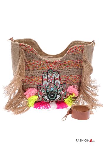 Borsa con frange con zip con tracolla