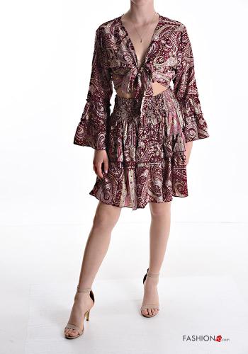 Jacquard print Silk Co-ord with flounces with elastic - ph 1