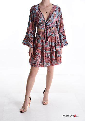 Jacquard print Silk Co-ord with flounces with elastic