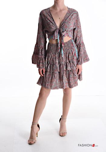 Jacquard print Silk Co-ord with flounces with elastic